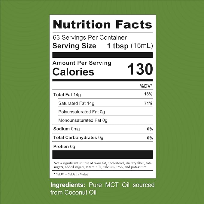 100% Coconut MCT Oil Liquid - MCT Oil C8 C10 for Sustained Mental Energy & Focus Support Great for Smoothies Salads Coffee & More - Palm Free Vegan Keto & Paleo Friendly 60+ Servings (32 Fl Oz)