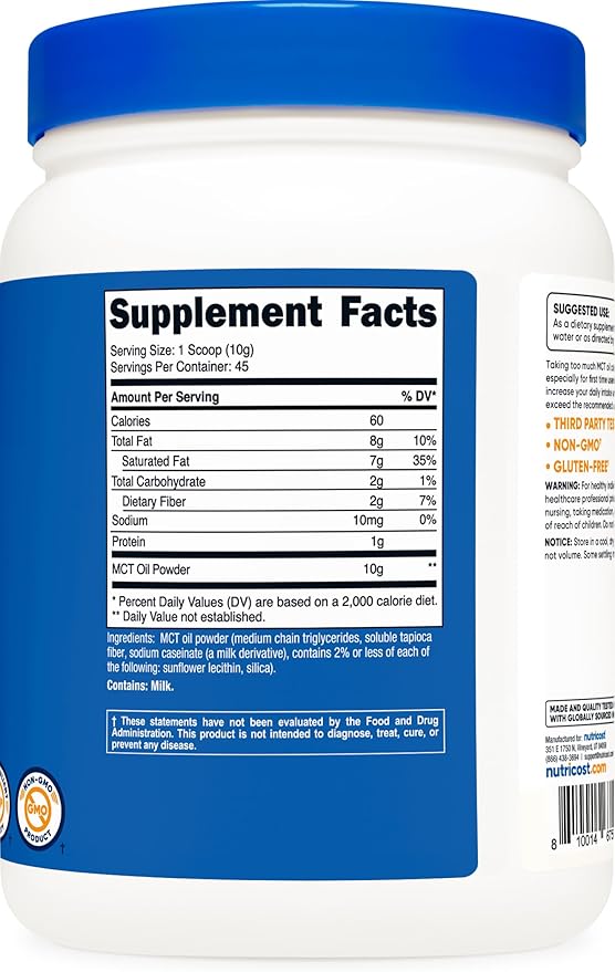 Nutricost MCT Oil Powder 1LB (16oz) - Great for Keto, Ketosis and Ketogenic Diets - Zero Net Carbs, Non-GMO + Gluten Free (Medium Chain Triglyceride)