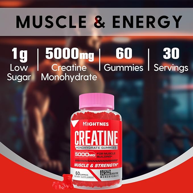 Creatine Monohydrate Gummies for Men & Women - 5000mg Creatine Pre-Workout Gummies with Taurine & Vitamin B6 B12 for Maximum Strength, Muscle, Energy, Endurance & Focus, Organic,Vegan-240 Count