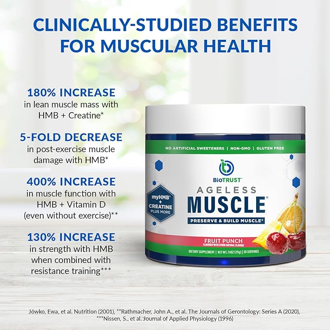 BioTrust Ageless Muscle Builder - Creatine HMB Powder with Vitamin D3 & Betaine - Build & Preserve Naturally Declining Muscle Mass & Strength - Fruit Punch, 30 Servings