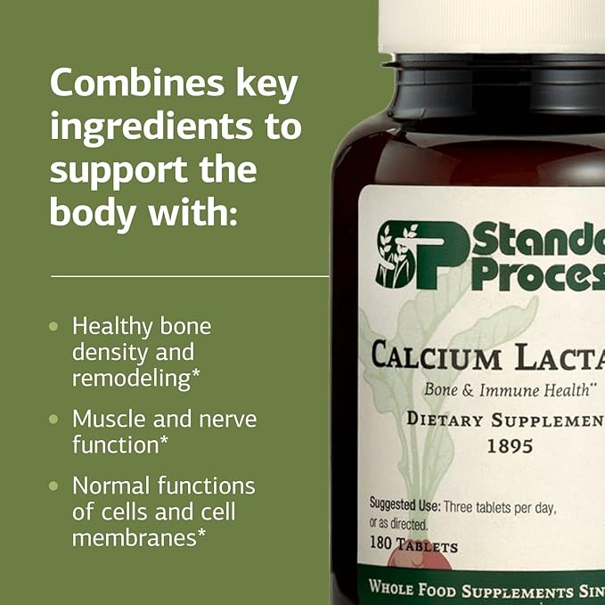Standard Process Inc. Calcium Lactate - Immune Support and Bone Strength - Bone Health and Muscle Supplement with Magnesium and Calcium - 180 Tablets