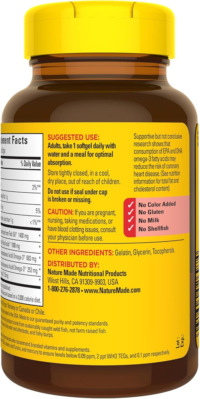 Nature Made Burp Less Ultra Omega 3 Fish 1400 mg, 3 Supplement 45 Softgels