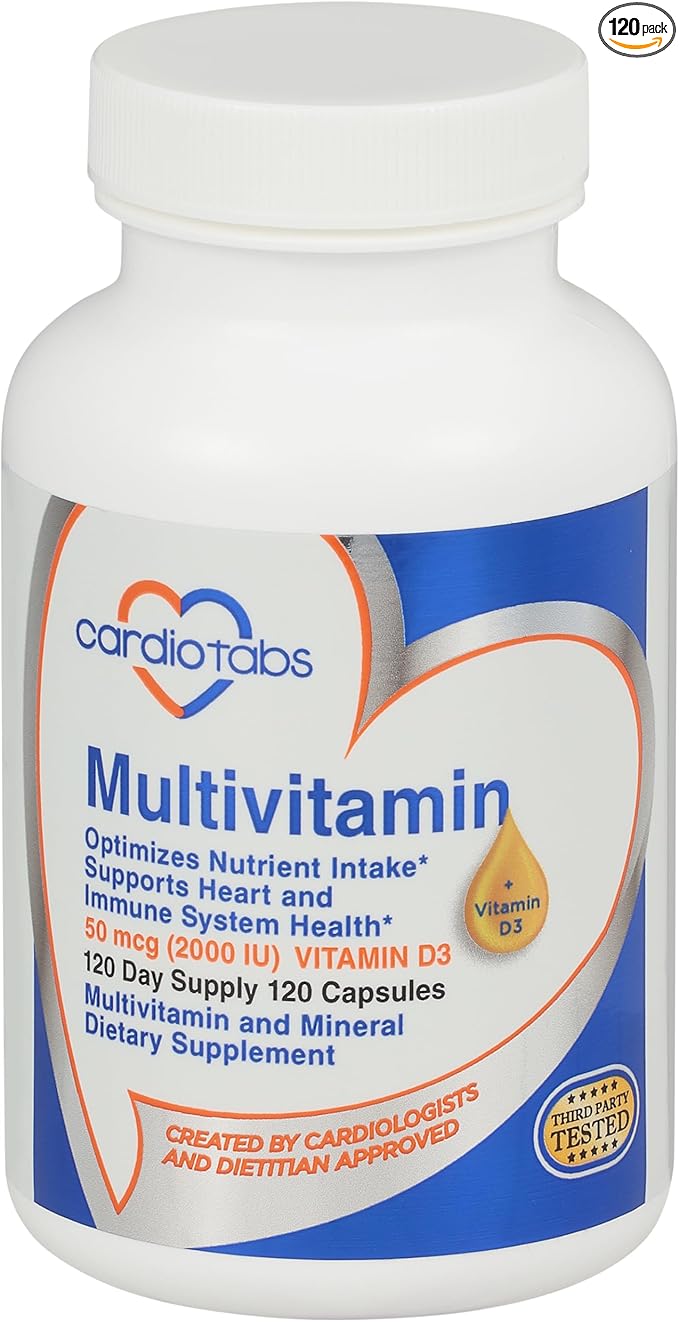 Multivitamin - Heart and Immunity Supplements 2000 IU D3, 120-Count 120-Count Bottle