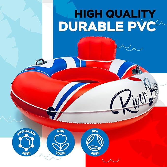 2025 New & Upgraded Sunlite Sports Heavy Duty River Tube Inflatable, Premium Water Float to Lounge Above Lake and River, Outdoor Water Raft Sport Fun, Recreational Use