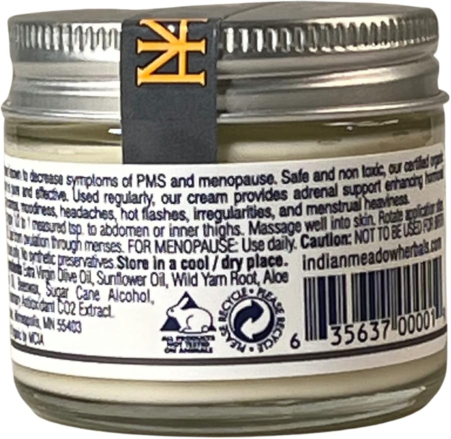 Indian Meadow Herbals Wild Yam Root Cream (2oz) - USDA Certified Organic Balancing Cream for PMS & Menopause Relief - Estrogen & Progesterone-Free. Handmade By US. Woman-owned & Operated Since 1994.