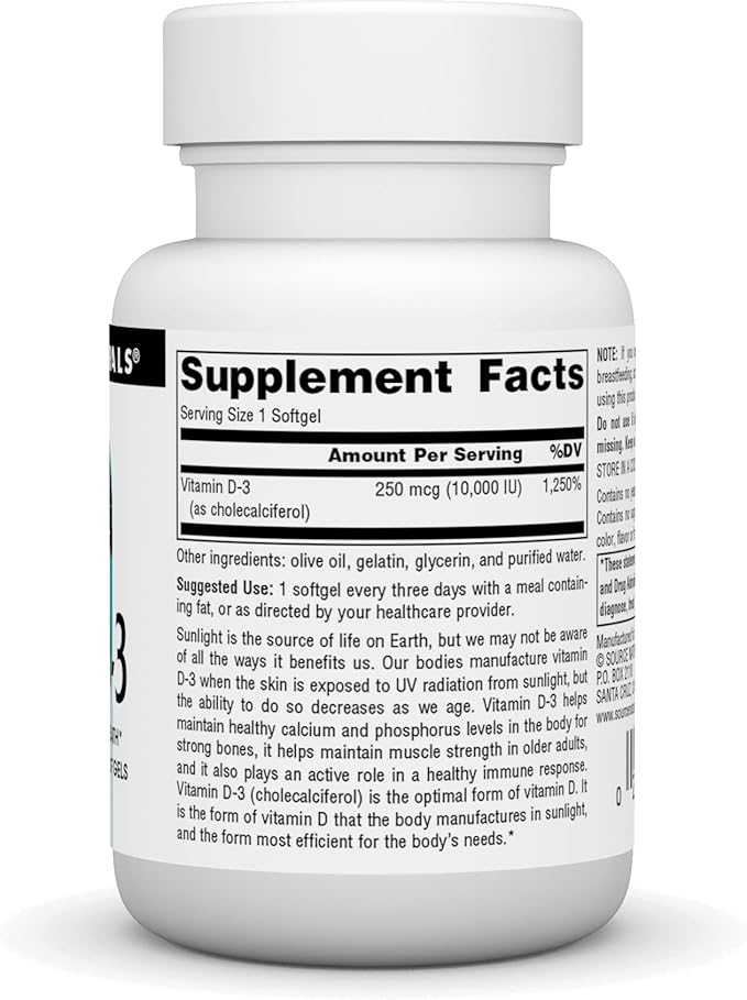 Source Naturals Vitamin D-3, Supports Bone & Immune Health*, 250 mcg (10,000 IU) - 60 Softgels