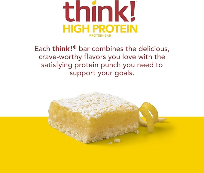 think! Protein Bars, High Protein Snacks, Gluten Free, Kosher Friendly, Lemon Delight, Nutrition Bars, 2.1 Oz per Bar, 10 Count (Packaging May Vary)