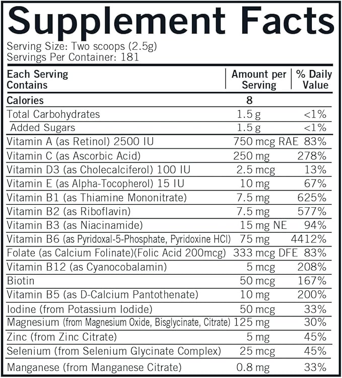 Kirkman Super Nu-Thera® with 25 mg P-5-P Powder - New, Improved Formula! | 454 gm/16 oz | Multi Vitamin