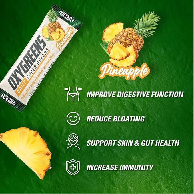 EHP Labs OxyGreens On The Go Greens Powder Stick Packs (15 Count) - Greens Packets - Spirulina & Chlorella Superfood, Sugar Free Green Juice Powder, Antioxidants & Immunity Support (Pineapple)