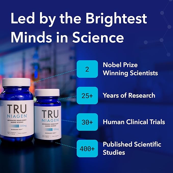 TRU NIAGEN Patented NAD Supplement for Anti Aging and Cell Regeneration, 300 mg Niagen, 30 Servings | Supports Cellular Energy, Brain, Muscle | Nicotinamide Riboside (NR) Take 1 Daily | 1 Bottle
