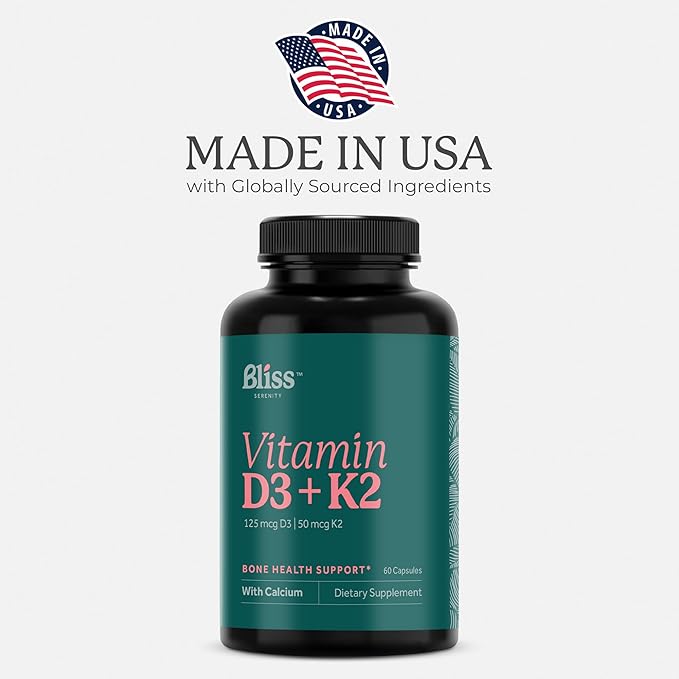 Vitamin D3 K2 D3 5000 5000 IU K2 as MK-7, Calcium, 60 Vegcaps, 60 Day