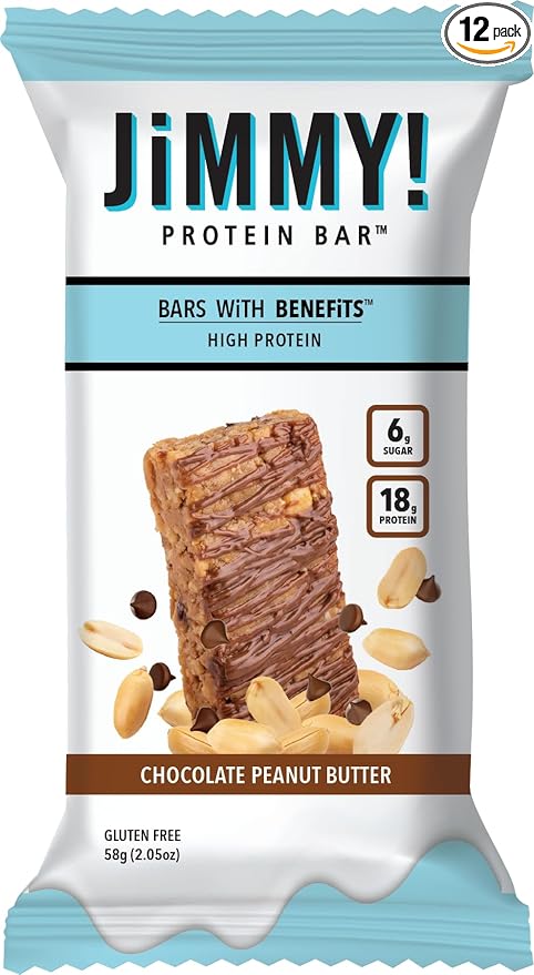 JiMMY! Protein Bar, Chocolate Peanut Butter, 12 Count 18g of