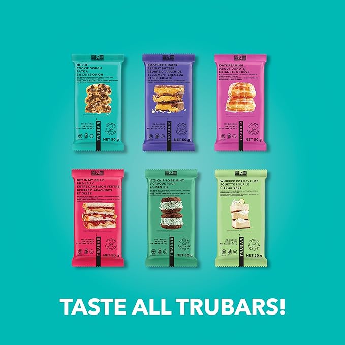 TRUBAR Vegan Protein Bar, Oh Oh Cookie Dough, Gluten Free, Plant Based, High Fiber, Dairy Free, Low Fat, Non GMO, No Sugar Alcohols, 12G Lean Protein, 13G Fiber, Healthy Snack Bars, 12 CT