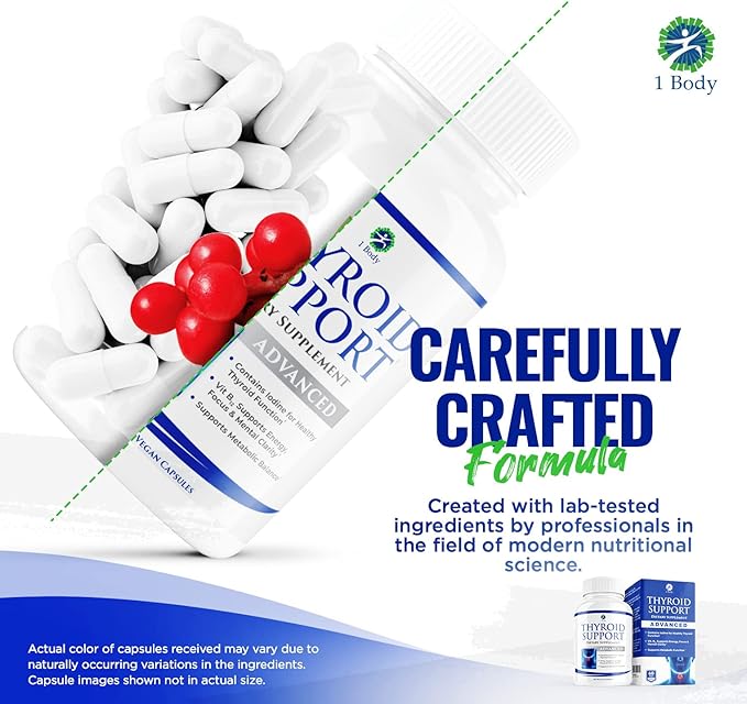 1 Body Thyroid Support Supplement 2 Pack 60 Days B12 Complex,