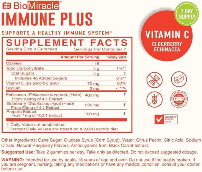BioMiracle Immune Plus Gummies 14ct (4 Pack) Month Supply
