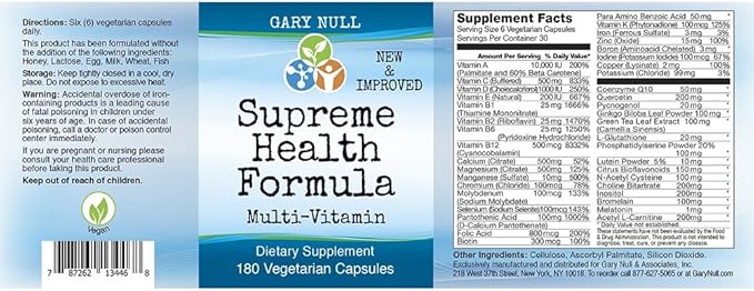 Gary Null Supreme Health Formula 180 Vegi-caps New and Improved