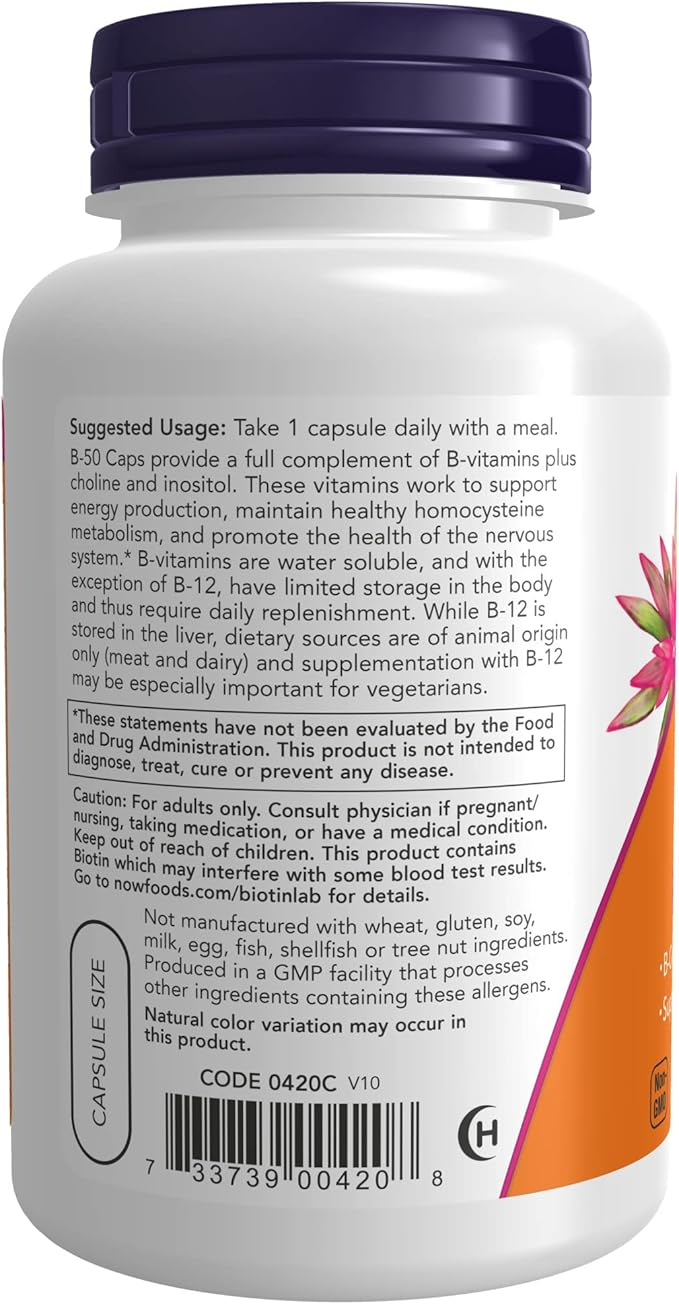 NOW Supplements, Vitamin B-50 mg, Energy 100 Veg