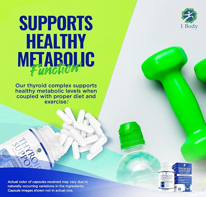 1 Body Thyroid Support Supplement 2 Pack 60 Days B12 Complex,
