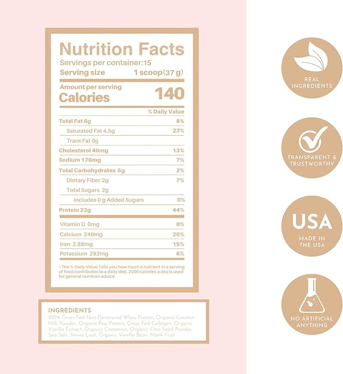 Just Ingredients Protein Powder 100% Grass 15 Serving 22g protein