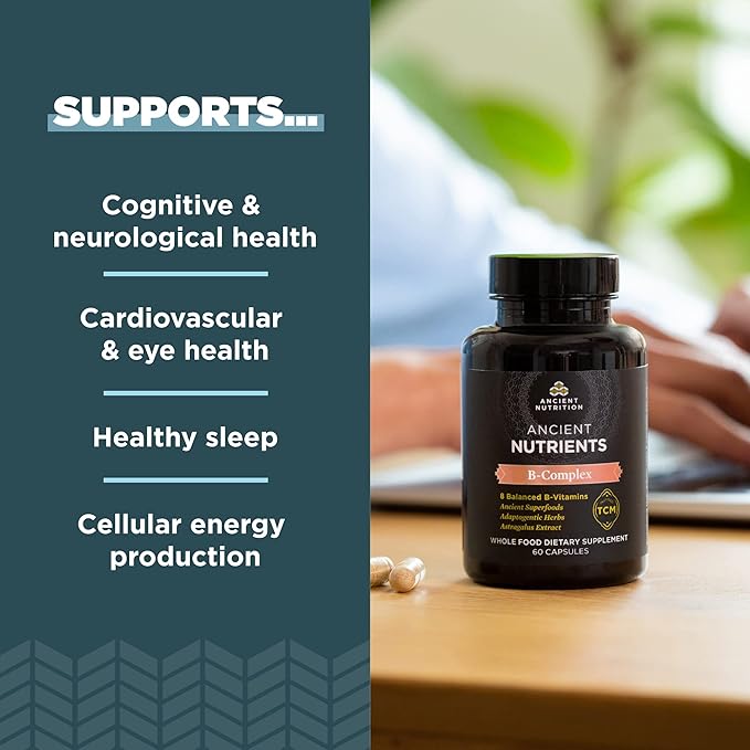 Ancient Nutrition Vitamin B Complex Supplement, 8 Balanced 60 Capsules