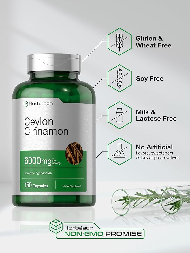 Horbaach Ceylon Cinnamon Capsules | 6000 mg | 150 Count | Non-GMO & Gluten Free Supplement