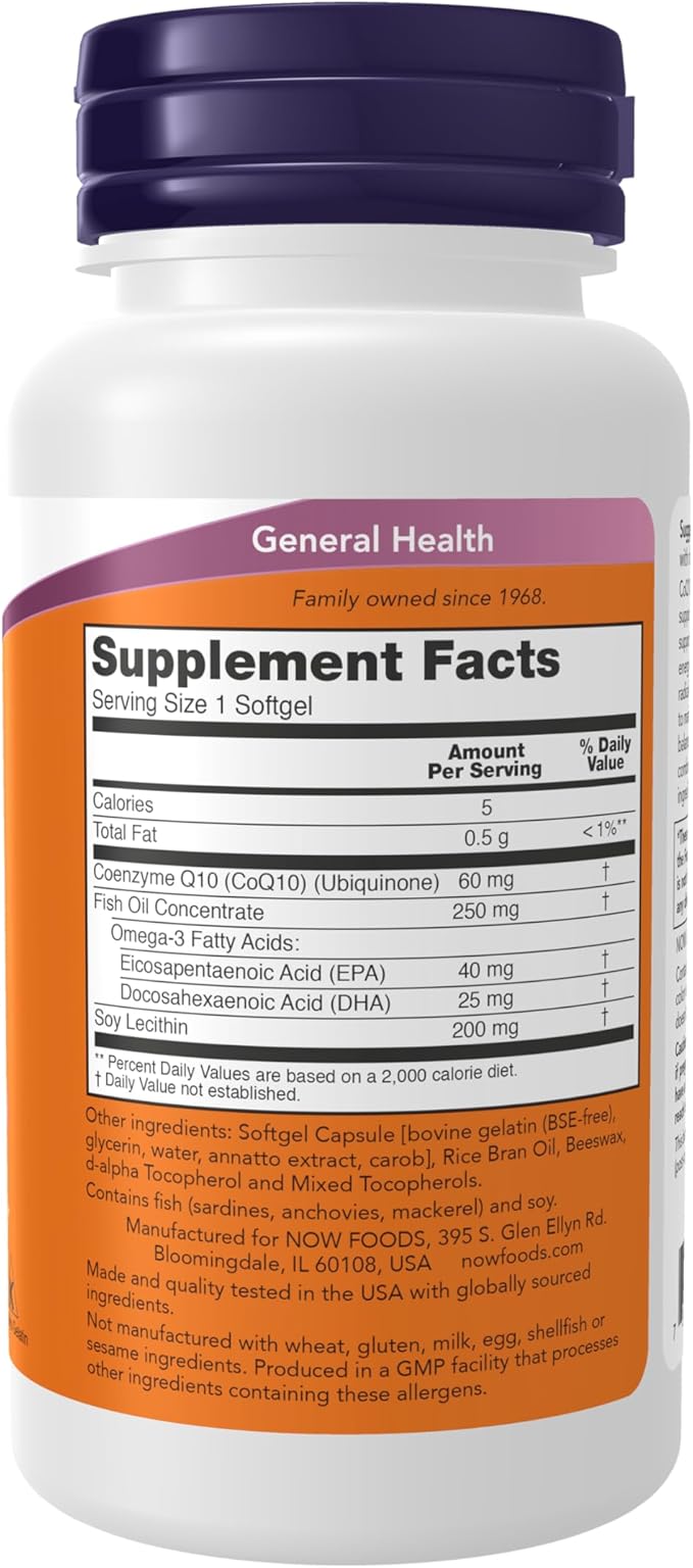 NOW Supplements, CoQ10 60 mg 3 Fish 60 Softgels