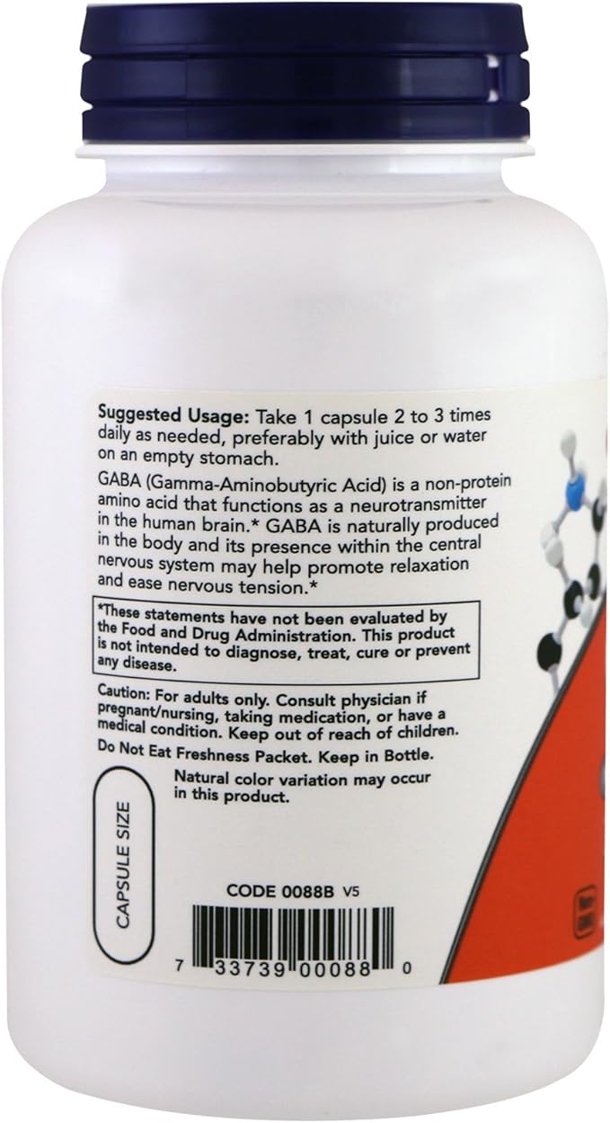 NOW Supplements, GABA (Gamma-Aminobutyric Acid) 500 B-6, Natural 200 Veg
