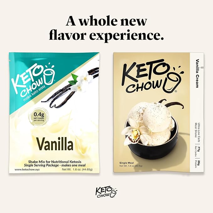Keto Chow Vanilla Cream - Keto Meal Replacement Shake Powder - Nutritionally Complete - Low Carb - Delicious Easy Meal Substitute - Protein Rich & Dairy Free - Single Meal Serving