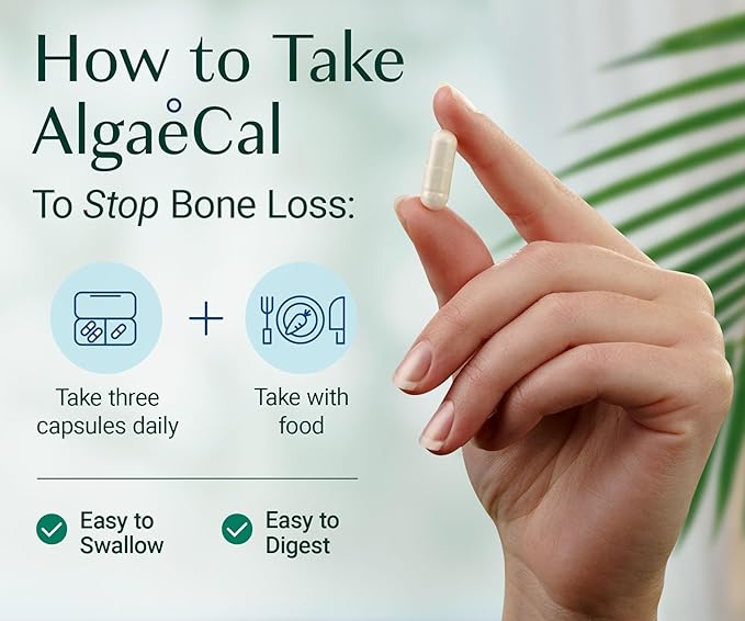 ALGAECAL - Plant Based Calcium Supplement with 13 Bone Supporting Minerals + Vitamin D3 (1000 IU) clinically Shown to Stop Bone Loss. Organic Calcium (750 mg), 90 Veggie Caps