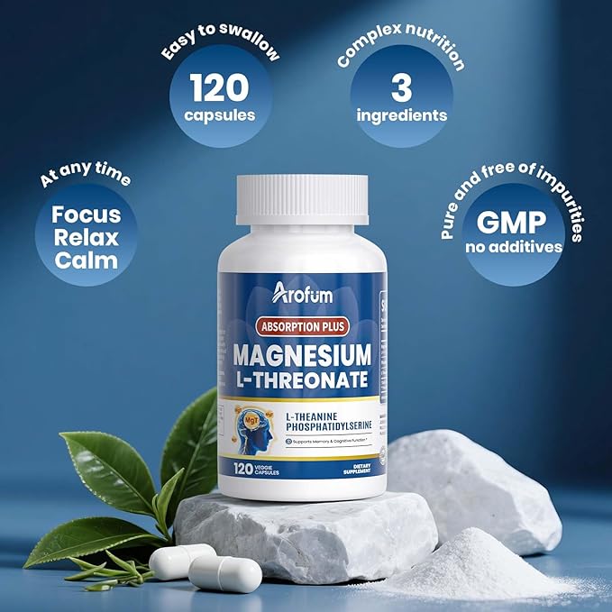 Magnesium L-Threonate | for Cognitive Support, Nighttime Restoration and Musculoskeletal Function | Non-GMO, Gluten-Free | 120 Vegetarian Capsules