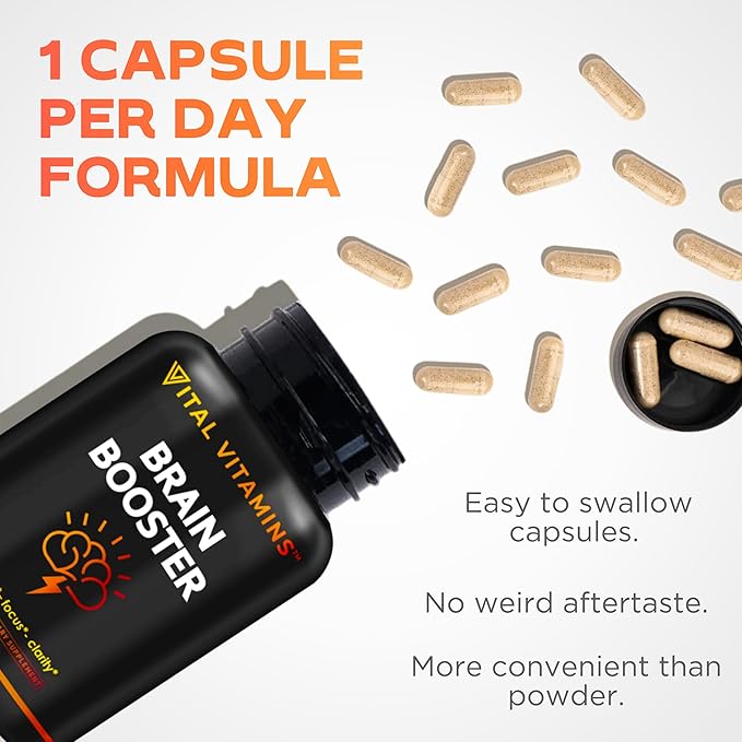 Vital Vitamins Brain Supplements for Memory and Focus (3 Pack) - Nootropic Brain Support - Memory, Clarity, Focus, Energy - Vitamin B12, Gingko Biloba, DMAE