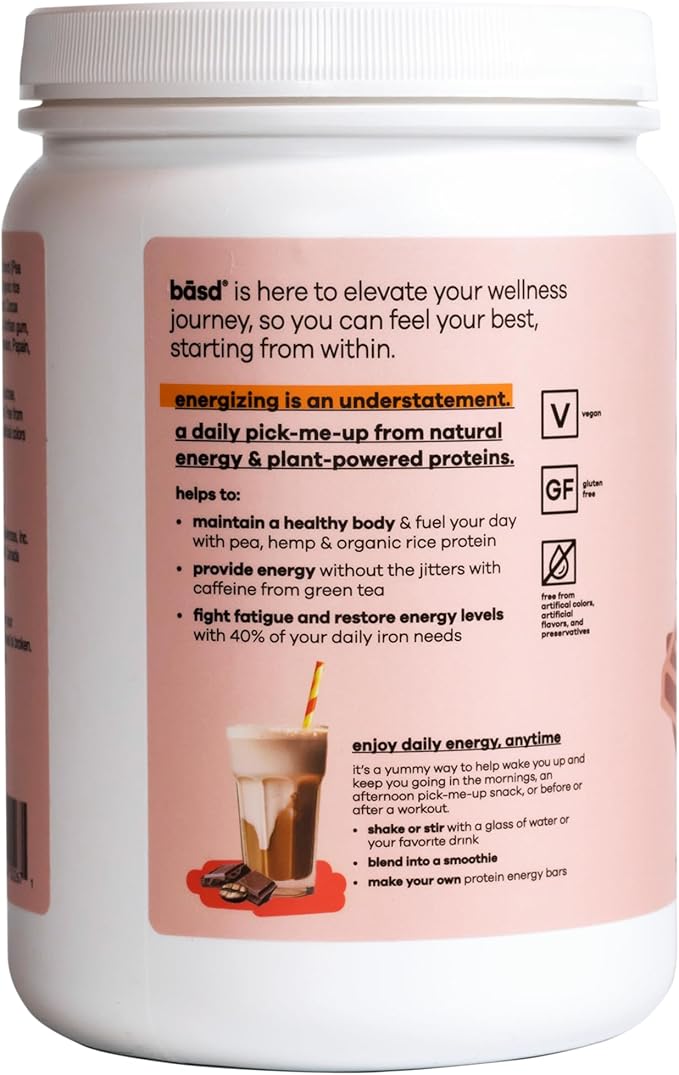 basd Energizing Protein, Mocha Shake 20g Protein, 20 Servings, 100mg Caffeine, 512g Tub