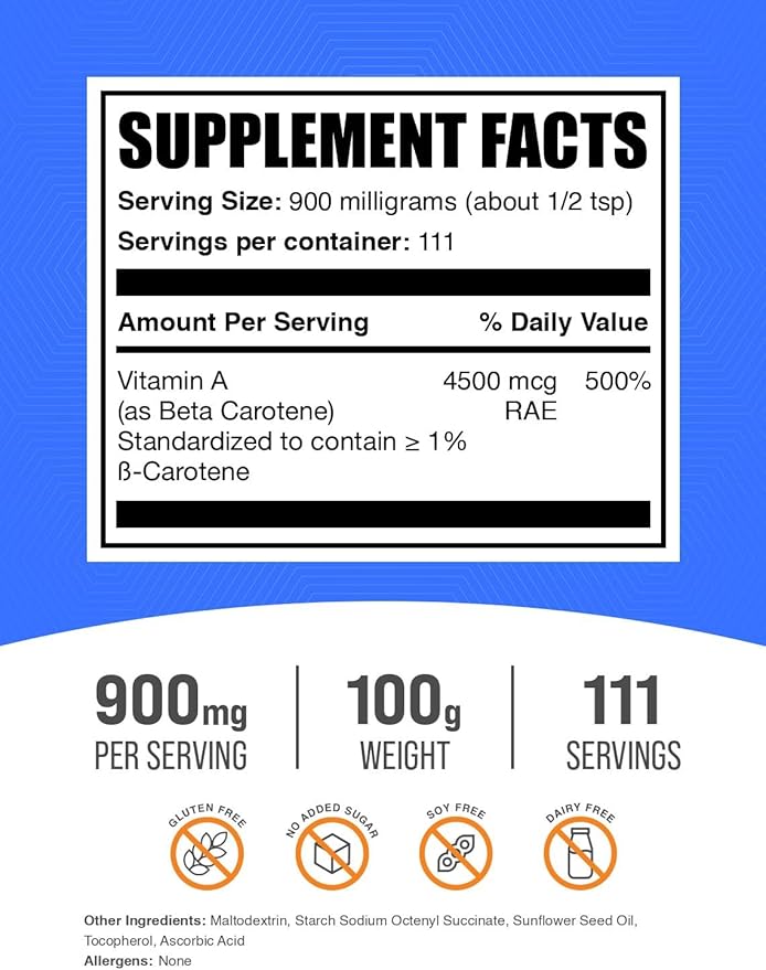 BulkSupplements.com Beta Carotene Powder 900mg per 100g (3.5 (3.5 oz) 1)