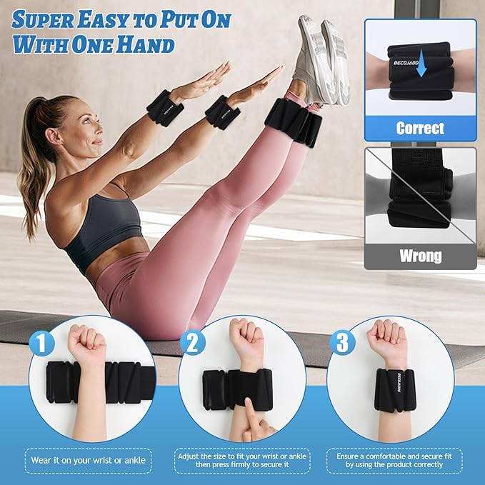 Ankle Weights Set of 2 (1 lb/2 lb/3 lb Each) Adjustable Wrist Weights for Women Men Wearable Arm Leg Weight for Pilates, Running, Walking, Workout, Yoga