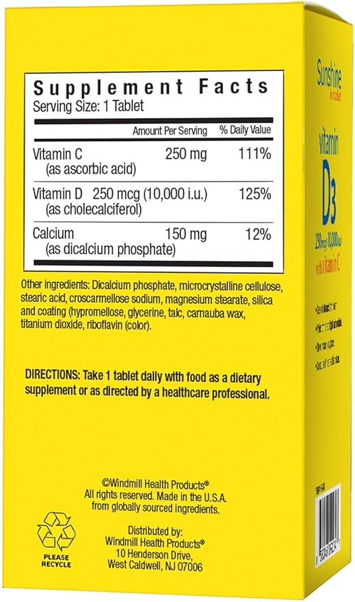 Sunshine Vitamin D 10,000 IU, Healthy and Strong Bones, 30 Servings