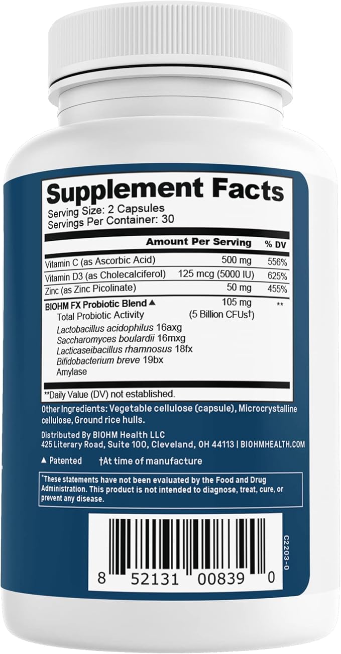BIOHM Probiotic & Prebiotic Duo: Fiber D3, Zinc 60 Caps