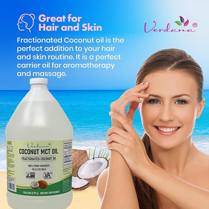 Verdana Coconut MCT Oil, Fractionated, Genuine 100% Coconut Derived, Kosher Food Grade, Vegan, NON-GMO, Great for Keto and Paleo Diet, Ayurvedic Oil Pulling Oral Rinse Mouthwash (1 Gallon)