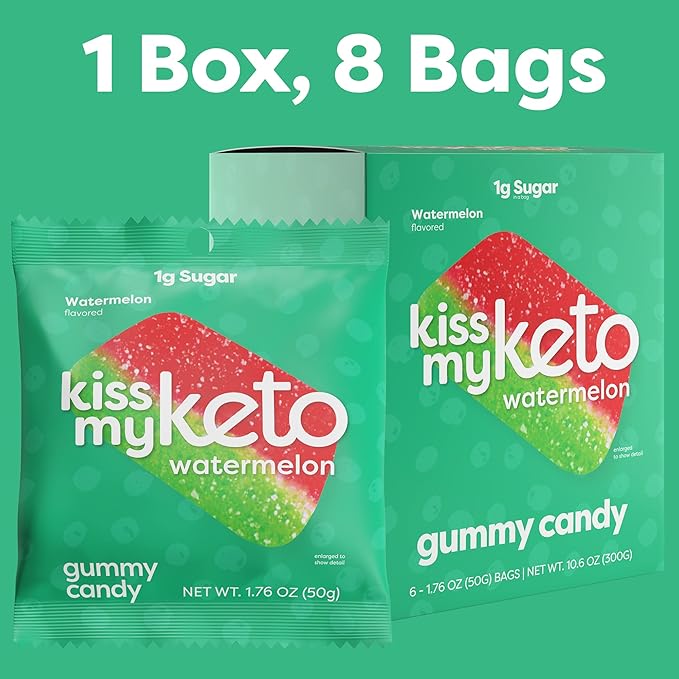Kiss My Keto Gummies Candy – Low Carb Watermelon Candy Gummy, Keto Snack Pack – Healthy Candy Gummys – Vegan Candy, Keto Gummy Candy – Keto Candy Gummies (6-pack)