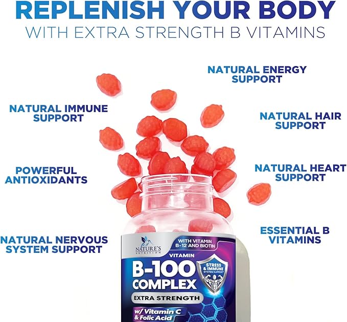 Super B Complex Gummies with Vitamin B6, Folic B12, Biotin, 120 Gummies