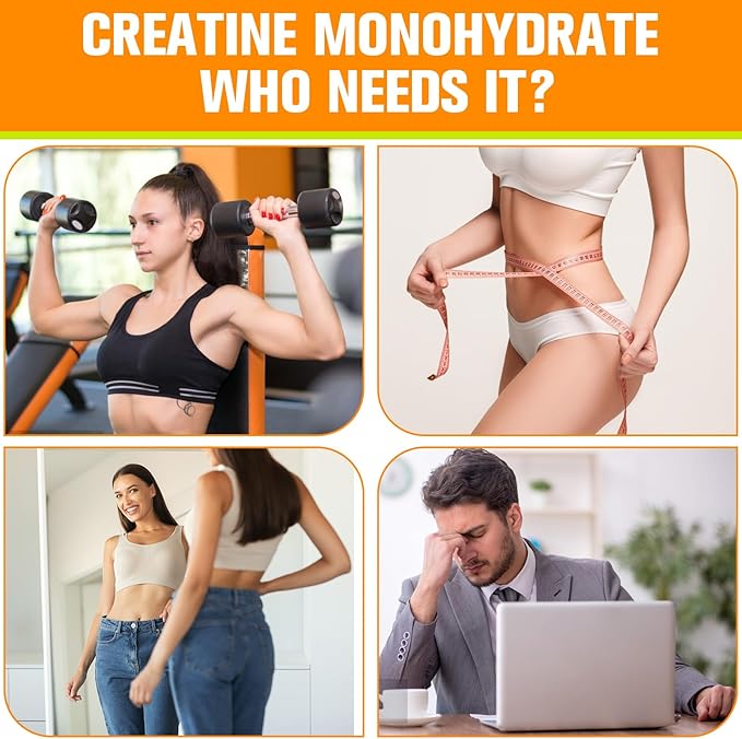 Creatine Monohydrate 3000mg, Creatine for Muscle Mass, Strength, Endurance - Creatine for Women and Men with Hydrolyzed Collagen & Trehalose, 8 Packs(Lemon Flavor)