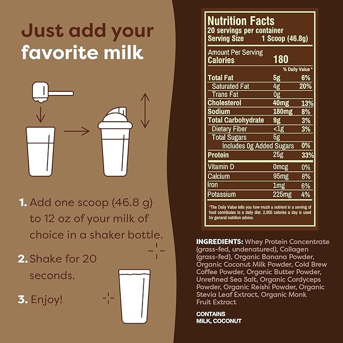 FlavCity Protein Powder Smoothie, Butter Coffee 100% Grass-Fed (25g of (33.02 oz)
