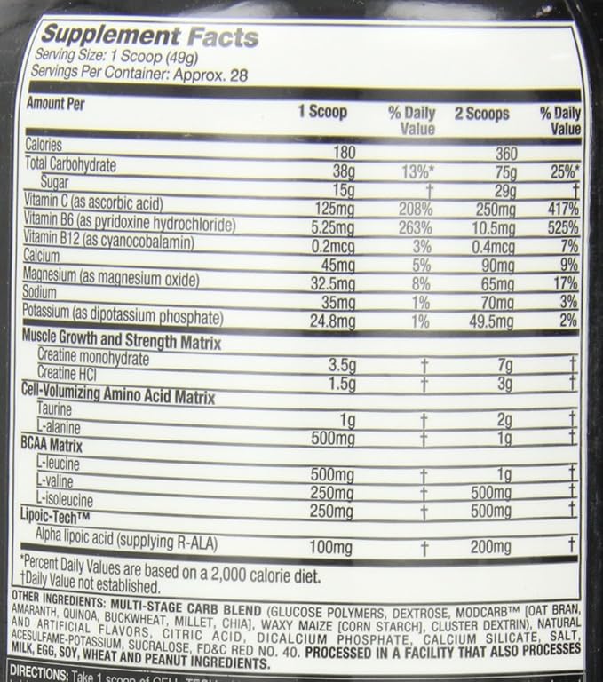 Creatine Monohydrate Powder MuscleTech Cell-Tech Creatine Post Workout Recovery Drink Muscle Builder For Men & Women Muscle Building Supplements Fruit Punch, 3 lbs (27 Serv)