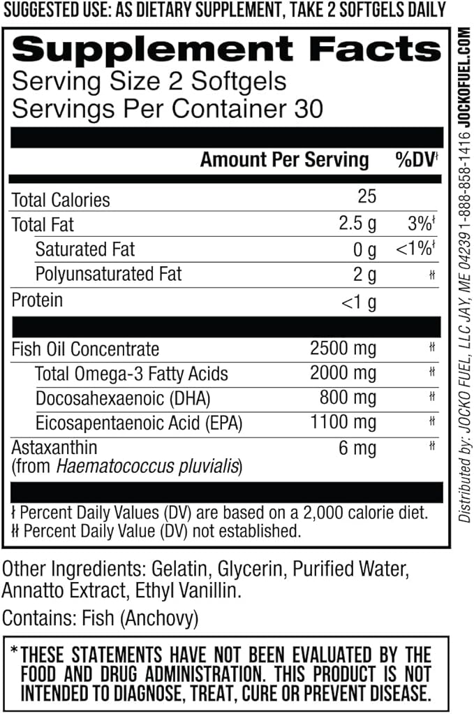 Jocko Fuel Omega 3 Fish Oil Supplement 2000mg Omega 3 Fatty (30 Capsules) (30 Day