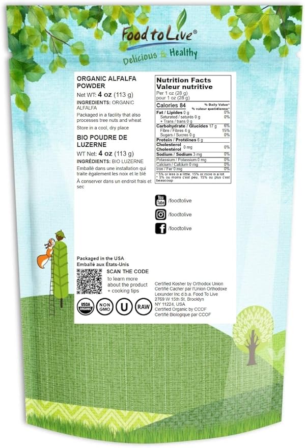 Food to Live Organic Alfalfa Powder, 4 Ounces