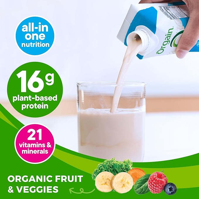 Orgain Organic Nutritional Vegan Protein Shake, 16g Plant 21 Vitamins 11 Fl 12)