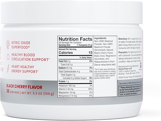 humanN SuperBeets Beet Root Powder - Non-GMO Beetroot Superfood - Nitric Oxide Supplement for Heart Health, Circulation & Blood Pressure Support - Black Cherry, 30 Servings