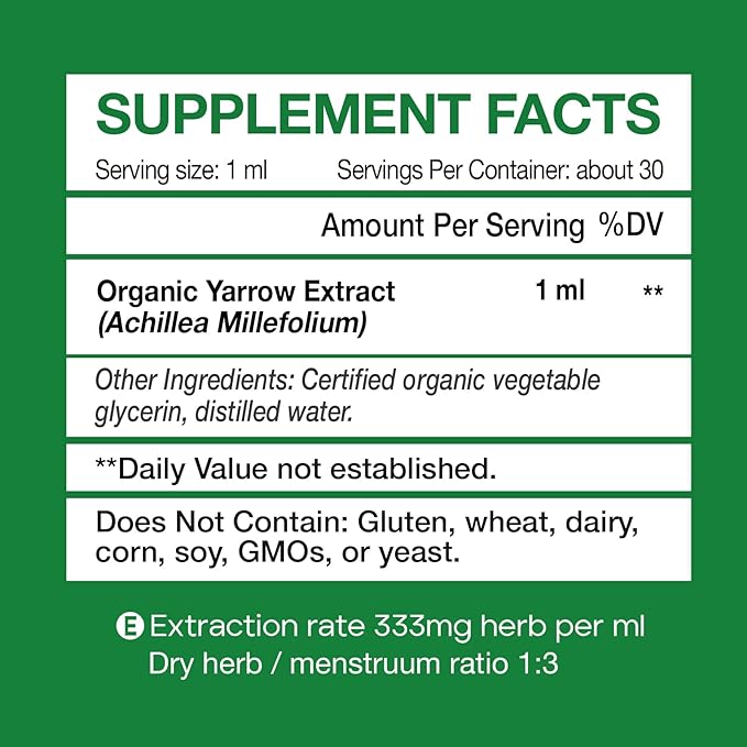 Yarrow Herb Tincture, Organic Yarrow Extract 98% Absorption, 1 Fl