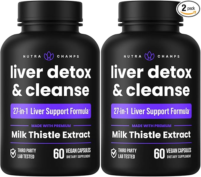 Liver Cleanse Detox & Repair Formula | 20+ Herbs: Milk Thistle Extract with Silymarin, Artichoke, Dandelion, Chicory Root Powder & More! | Premium Liver Support Pills Supplement, 60 Capsules (2-Pack)