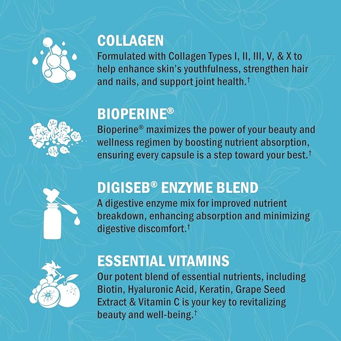 Hydrolyzed Collagen Peptide Capsules for Women - Multi Collagen Supplement Types I, II, III, V, X with Vitamin C, Biotin, Keratin - Skin, Hair & Nails Support - 135 Capsules