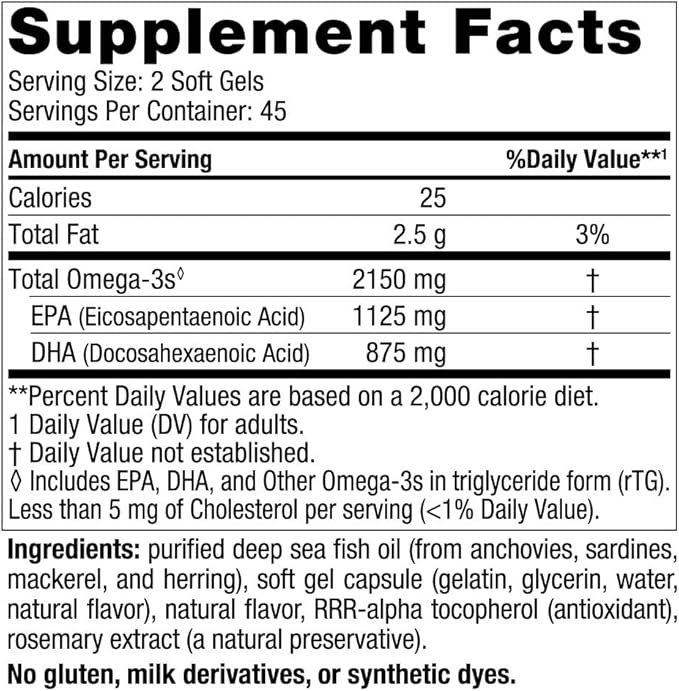 Nordic Naturals Ultimate Omega 2X, Lemon Flavor 90 Soft 2150 mg Omega-3 Fish 45 Servings
